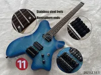 In Stocking Electric Guitar Can Ship Out At Once!! No 11 Electric Guitar Headless With Stainless Steel Frets Hemisphere Ends Shape Black Parts Blue Burst Tigerflame