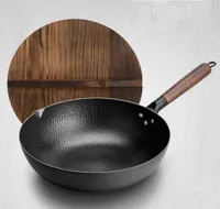 Termal ocak el yapımı dökme demir tava 32cm yapışmaz tava wok wok ev tava pişirme tenceresi ahşap kapak sobası indüksiyonu 5482042