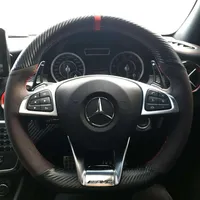 3D Carbon Fiber & Black Suede Leather Steering Wheel on Wrap Cover For Mercedes Benz S-Class S500 2016 A-Class AMG A45 16-19249b