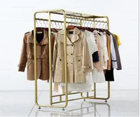 Clothes store hanger Bedroom Furniture display rack Doublerow parallel bars floortofloor women039s cloth shop shelves Nordic9769106