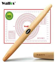 Walfos French Rolling Pin و Silicone Pastry Mat Set Beech Wood Rolling Pin 18 inch for Pie Crust Pasta Pizza Doug 2110083457467