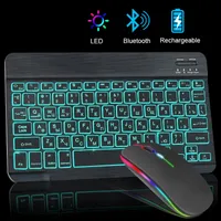 Teclado de teclado combos led sem fio Bluetooth teclado RGB Teclado e mouse Mini Luz de fundo espanhol Russo teclado para tablet para comprimido iPad Pro 11 230211