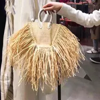 Evening Bags Straw woven women's bag with tassels willow handkerchief luxury paper shoulder made by designer