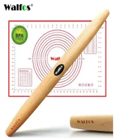 Walfos French French Rolling Pin و Silicone Pastry Mat Set Beech Wood Rolling Pin 18 inch for Pie Crust Pasta Pizza Doug 2110082946854