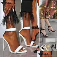 Skor 11cm designer mode för brudar öppen tå hög häl kvinnor sommar sandaler blixtlås fast färg vit svart guld damer pu dhd5l