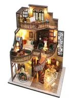 3D Bebek Evi Kit Minyatür Diy Retro Villa El Yapımı Ahşap Bebek Evi Noel Çocukları AA2203252978266