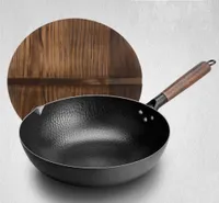 Termisk spis handgjorda gjutj￤rnspanna 32 cm nonstick stekpanna wok panns hush￥ll matlagning kruka tr￤ t￤ck gas spis induktion cooke1119649