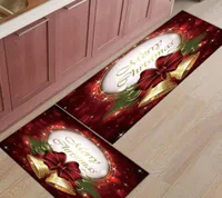 Alfombras 2pcsset Merry Christmas Tema impreso Entrada de felpudo Alfombra de puerta de entrada Baño Sala de estar Antislip Piso M5022244