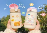 Bottiglie d'acqua 480 ml kawaii bottiglia in vetro in gamba alla fragola per bambini che perdiva da viaggio da viaggio da viaggio con succo di latte con paglia lidw1839174