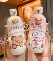500 ml Kawaii Bear Thermos Bottle Cute Kids Straw Water Bottle Isolated Stainless Steel Student Girls Thermal Drink Flaskor 220517623186