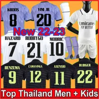 23 Benzema Futbol Formaları Tişörtler Futbol Gömlek Ev Away Away 3. Camavinga Alaba Tehlike Asensio Real Madrids Modric Camiseta Erkek Çocuk Kiti 2022 2023 Üniformalar