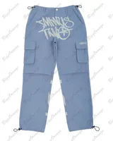 Pantalones de hombre Y2K Vintage Streetwear Multi Pocket Cargo Pants de cintura Paptle de carga azul claro Pantalones de carga de baja altura