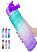 Garrafas de água BuildLife 1L Sports Water Bottle with Straw Motivational Bending T2208237078460