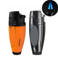 Honest Doulbe Cross Flame Lighter Visible Gas Blue Flame Torch Turbo Lighters for Men Cigar Cigarette Butane Gas not Included2617