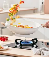 Pans Ceramic Wok Pan Non Stick Cookware No Oil Fume General Use Gas And Induction Cooker White Frying Kitchen Griddle1770257