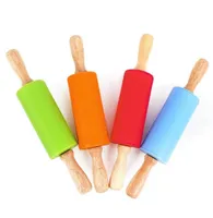 Wooden Silicone Rollers Rolling Pin For Kids Kitchen Cooking Baking Tools Pasta Cookie Dough Pastry Kitchens Tool3233243