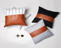 Yastık kasası modern stil pu deri tuval şerit dikiş kanepesi dekorasyon kare yastık kapağı 45x45cm yastık 5381466