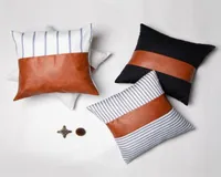 Yastık kasası modern stil pu deri tuval şerit dikiş kanepesi dekorasyon kare yastık kapağı 45x45cm yastık kılıfı 4899313