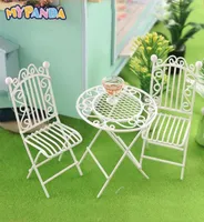 Europese stijl miniatuur metalen witte tafel stoel voor 1 12 poppen huiskamer tuin meubels 2206105211447