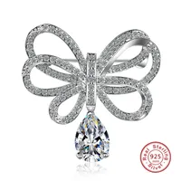 Pins broszki EST Wysokiej jakości uroczy projekt Bowknot S925 CZ Crystal for Women Fashion Fasht Sukienka Biżuteria ślubna 230211