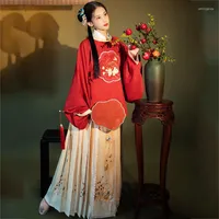 Scene Wear Hanfu Dress Round Neck Ming Dynasty Brodered Double-Layer Big Breasted Coat Kirt Chinese Dance Costumes SL4636
