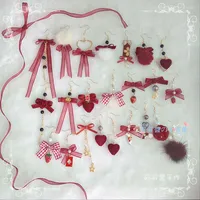 Backs Earrings Japanese Lolita Cute Girl Heart Red Net Retro Style Pearl Butterfly Shape