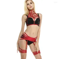 Garters Red Arness Set Top Cage Bra Pole Dance Cuerpo Bridal Religro Vestido Fetiche Sexy Woman Lingerie Suspender4710612