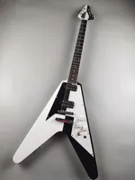 E-Gitarre Schwarz-Wei￟-Farbblocking-Flug gegen Silberzubeh￶r Mini Tippup Mahagoni Importierte Farbe