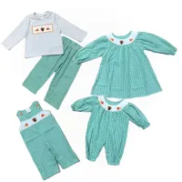 T قمصان Girlymax عيد الشكر Baby Baby Boys Turkey Mint Mint Plaid Romper Bants Toddler Set Dress Fress Swocked Kids Clothing 230211