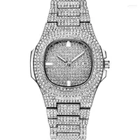 Wristwatches Fashion Men Silver Date Watch Stainless Steel Analog Quartz Wristwatch Diamond Watches Crystal Rhinestone Business Clock