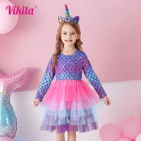 운동화 Vikita Kids Princess Autumn Dress Layer Girls Long Sleeve Party Prom verddlers Mermaid Children Dresses J230212