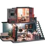 DIY DOLLHOUSE KIT MINIATURE 건물 3D 모델 카페 조립 목재 하우스 룸 박스 성인 선물 키즈 장난감 큰 인형 가구 2108129767847