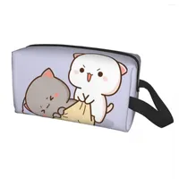 コスメティックバッグピーチとゴマモチ猫女性のためのメイクアップバッグ