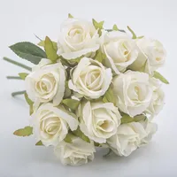 الزهور الزخرفية 12 رؤساء الاصطناعية الوردة الاصطناعية باقة الزفاف باقة الزفاف