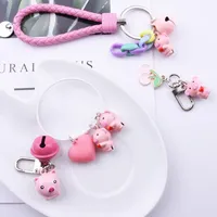 Keychains Chunou Bell Love Cherry Chain Pig Keychain 귀여운 동물 가방 펜던트 키 링 매력 커플 키 체인 Trinket Chaveiro