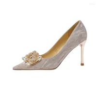 Dress Shoes Gold Wedding Bride Pumps Women 2023 Crystal High Heel Designer Stiletto Heels
