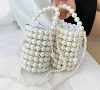 Summer Girls Pearls Weaving Handbags Kids Beades Chain Single Shoulder Bag Lady Style Children Messenger Bucket Bags Z0191