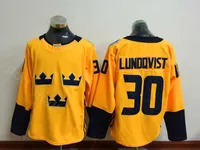 2016 Mistrzostwa Świata Szwedzka koszulki hokejowe Ice College Team Yellow 30 Henrik Lundqvist Jersey Mężczyźni dla fanów sportu oddychające hafty i szycie