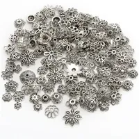 150 stks lot 4-15 mm zilver gemengde kralenkappen met verschillende patronen eindkraal capaccessoires voor sieraden maken armband DIY301S