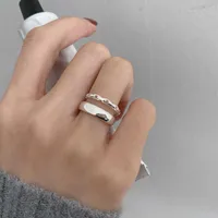 Bandringen S925 Silver Ring For Women Double Deck Fashion Resizable Ring Ornamenten Herdenkingsjuwelen Accessoires G230213