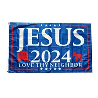 Jesus 2024 Trump Biden Love Neighbor Flag 100D Polyester Vivid Color UV Fade Resistant Double Stitched Decoration Banner 90x150cm 276T