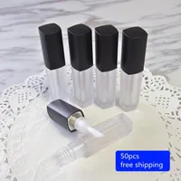 Storage Bottles 50PCS Small Frosted Clear Lip Tubes Containers Cosmetic Tube Square Plastic Rouge Gloss Black Cap 2.5ml