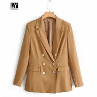 Women's Suits & Blazers Ly Varey Lin Women Suit Coat Double Breasted Office Lady Elegant Overcoat Female Notched Collar Long Sleeve Loose Ja