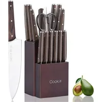 K￶ksknivupps￤ttningar, 15 -stycken knivupps￤ttningar med block f￶r k￶kskockkniv rostfritt st￥l knivar set serraterade biffknivar med manuell vassare kniv W104157812