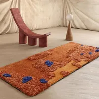 Tapijten toffee kleur handgemaakt 3D gebied tapijt loper in de Noordse stijl Runner blauwe decoratie Kinderen Room Bevloer vloermat