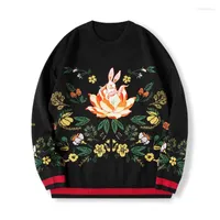 メンズセーター刺繍の中国の年豪華なルーズオネックセーター冬の男性品質柔らかい快適な弾性ニットプル