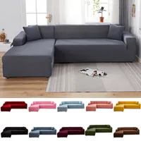 Stol täcker Elastic Dark Grey Solid Color Sofa Cover för vardagsrumsmöbler Klädsel L Form 1 2 3 -sits Couch Protection 230213