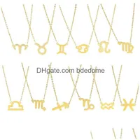 Pendant Necklaces 12 Constellation Necklace Zodiac Sign Stainless Steel Gold Birthday Gift For Women Girl Wholesale Jewelry 68 Drop Dhvjj