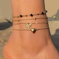 Anklets 2023 Summer Beach for Women Foot Foot Accessories Bohemia Gold Color Beads Key Butterly Chain Canle Set Jewelry Jewelry