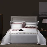 Sets de ropa de cama Luxury Home El Bed Sheets 4 piezas 100s Sets de algodón egipcio queen King Bedlinen Bordado gris blanco Clama de cama 230213